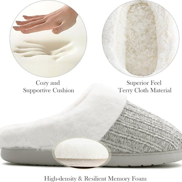 Women's Memory Foam Fuzzy Knit House Slippers Indoor Outdoor Comfortable - Picture 5 of 5